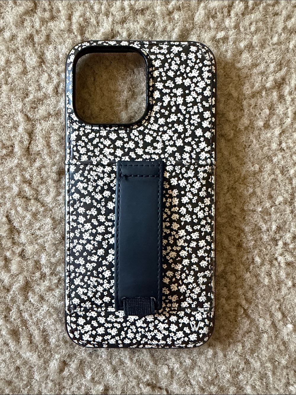 Black & White Floral Phone Case with Built-In Hand Strap
